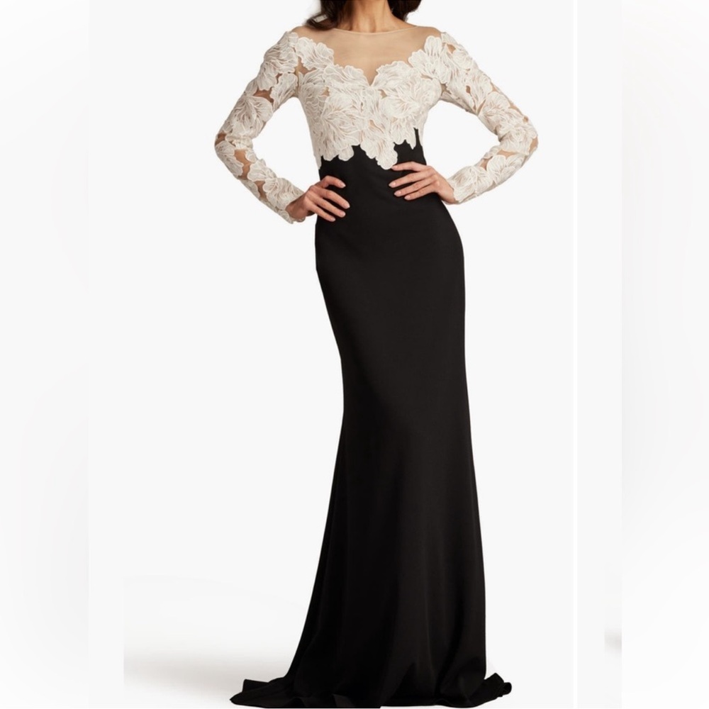 ✨NEW✨Tadashi Shoji Illusion mermaid Gown Floral Lace Bodice Dress BOS248791
